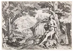 Pietro Testa, 2 Bll.: Das Gleichnis des verlorenen Sohnes: Der Sohn verläßt den väterlichen Hof. Der Sohn als Schweinehirte, 1630, Etching