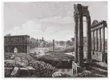 Luigi Rossini, 3 Bll. Ansichten von Rom: Veduta Generale del Foro Romano. Veduta della Colonna Antonina, o sia Piazza Colonna. Veduta del Campidoglio Romano, 1821, Etching
