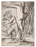 Agostino Carracci, Satyr eine Nymphe schlagend