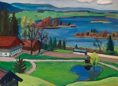 Gabriele Münter, Murnauer Landschaft (Staffelsee), 1924, Oil on cardboard