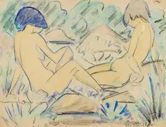 Otto Mueller, Zwei Mädchenakte/ Zwei sitzende Akte, 1926, Watercolor