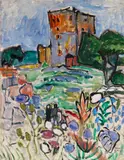 Landschaft mit Turm by Gabriele Münter, 1919, Oil on canvas, sold Dec 2011