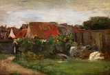 Max Liebermann, Dorfhäuser mit Sonnenblumen, 1890, Oil on panel