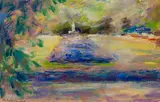 Max Liebermann, Blumenbeet im Wannseegarten mit Blick auf den Fischotterbrunnen, 1919, Pastel