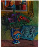 Hans Purrmann, Stillleben mit Anemonen, Relief und Spiegel mit Selbstbildnis