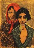 Otto Mueller, Zwei Zigeunerinnen (Zigeunermutter mit Tochter), 1926, Lithograph in colors