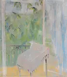 Oskar Moll, Kaffeetisch auf dem Balkon, 1946, Oil