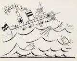 Stolz weht die Flagge schwarz-weiß-rot! (Buddelkreuzer) by George Grosz, 1923, Brush and India ink drawing, sold Dec 2011