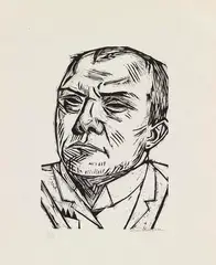 Selbstbildnis by Max Beckmann, 1922, Holzschnitt auf leicht rosafarbenem Japan, sold Dec 2011
