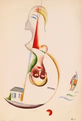 Thomas Ring, Weiblicher und männlicher Kopf in Balance, 1926, Watercolor