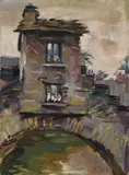 Kurt Schwitters, Ohne Titel (Bridge House, Ambleside, Frontalansicht), 1945, Oil on cardboard