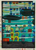 Der Gesang der Wale by Friedensreich Hundertwasser, 1979, Woodcut in colors, sold Oct 2011