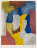 Composition carmin, jaune, grise et bleue by Serge Poliakoff, 1959, Lithograph in colors, sold Oct 2011