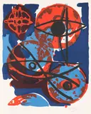 Ernst Wilhelm Nay, Rot aus Blau, 1964, Etching and aquatint in colors