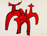 2 Blätter: Mond und Stern. Rote Reiterstudie by Alexander Calder, 1965, Lithograph in colors, sold Oct 2011