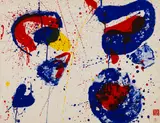 2 Blätter: Hurrah for the Red, White and Blue. The upper Red by Sam Francis, 1961, Lithograph in colors, sold Oct 2011