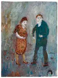 Kurt Mühlenhaupt, Auf dem Hof, 1989, Oil on fibreboard