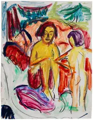 Hermann Scherer, Badende am Bergbach III, 1924, Watercolor