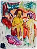 Hermann Scherer, Badende am Bergbach III, 1924, Watercolor