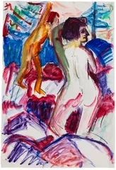 Hermann Scherer, Badende am Bergbach I, 1924, Watercolor