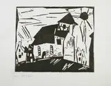 Vollersroda (Kirche in Vollersroda) by Lyonel Feininger, 1919, Woodcut, sold Oct 2011