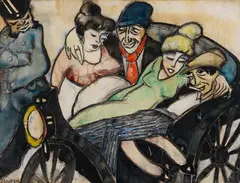 Armand Bouten, Gruppe in einer Kutsche, 1920, Watercolor