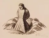 Ernst Barlach, Kniender auf felsigem Grund, 1912, Pen and India ink drawing