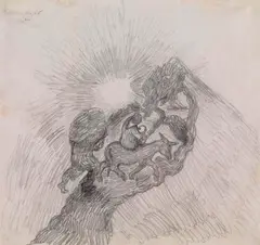 Heilige Familie I by Wilhelm Morgner, 1913, Pencil drawing, sold Oct 2011