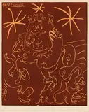 Carnaval 1967 (Clown et Danseurs) by Pablo Picasso, 1967, Linocut in colours, sold Oct 2011