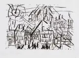 Stadt mit Kirche in der Sonne by Lyonel Feininger, 1918, Woodcut, sold Oct 2011