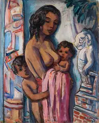 Heinrich Heuser, Balinesische Mutter mit ihren zwei Kindern, 1930, Oil on canvas