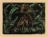 Mädchen zwischen Blattpflanzen (Mädchen im Schilf) by Otto Mueller, 1912, Woodcut, sold Oct 2011