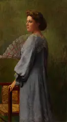 Eduard Büchler, Portrait einer Dame im Jugendstilkleid mit Fächer, 1905, Oil on canvas