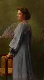 Eduard Büchler, Portrait einer Dame im Jugendstilkleid mit Fächer, 1905, Oil on canvas