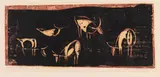 Nächtliche Weide (5 Kühe) by Ewald Mataré, 1929, Woodcut in colors, sold Oct 2011