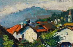 Eugen Spiro, Dächer in Ascona, 1963, Oil on cardboard