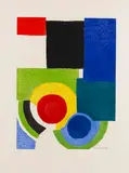Sonia Delaunay, Deux Cercles sous Carrés, 1970, Etching and aquatint in colors