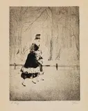 Lesser Ury, Dame mit Kind im Tiergarten, 1920, Etching