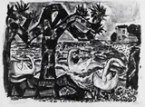 Otto Dix, Bodenseelandschaft (mit Schwänen), 1965, Lithograph