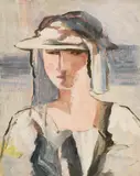 Albert Mueller, Portrait eines Mädchens mit Hut