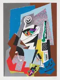 Gino Severini, Natura morta con violino, 1964, Lithograph in colors