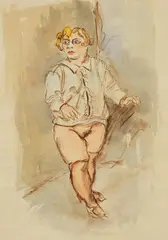 Georg Tappert, Weiblicher Akt im Hemd, 1930, Watercolor