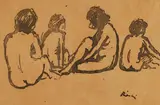 József Rippl-Rónai, 4 sitzende Akte, 1900, Brush and India ink drawing
