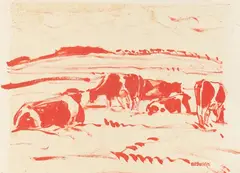 Otto Lange, Kühe auf der Weide, 1920, Gouache