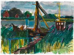 Bruno Müller-Linow, An der Oste, 1983, Watercolor