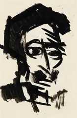 Schwimmer Max, Selbstportrait als "armer Lazarus", 1912, Brush and India ink drawing
