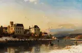 Flusslandschaft mit Winterfreuden am Schloß by Johannes Bartholomäus Duntze, 1885, Oil on canvas, sold Oct 2011