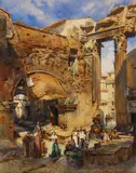Ludwig Passini, Der römische Fischmarkt bei Sant' Angelo in Pescheria, 1857, Watercolor