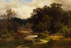 Julius Monien, Blick über einen Waldweiher (Oderbruch), Oil on canvas