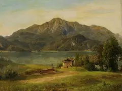 Carl Jungheim, Blick auf den Kochelsee mit Herzogstand und Heimgarten, 1860, Oil on paper